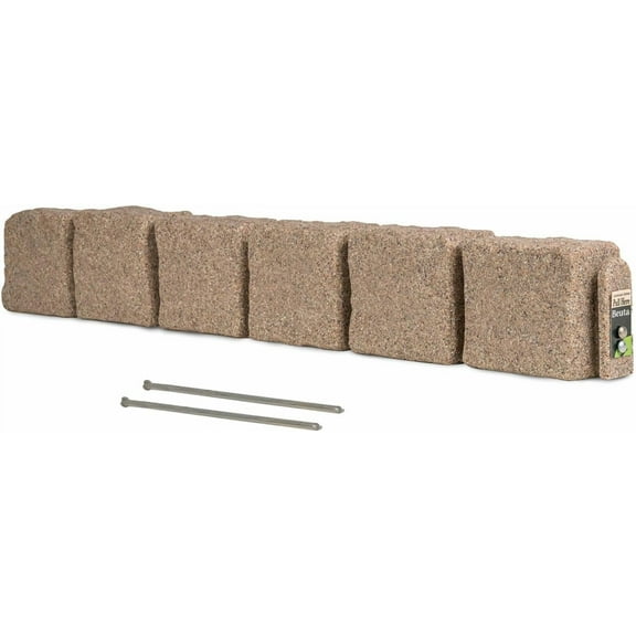 Landscape Edging | Garden Edging Border | Faux Stone Blocks for Lawn Edging, Flower Beds & Yard Edging – 1 Pack | Each Section Has 6 Blocks 48" L x 4" W x 6.5" H | 2 Spikes | Sandstone