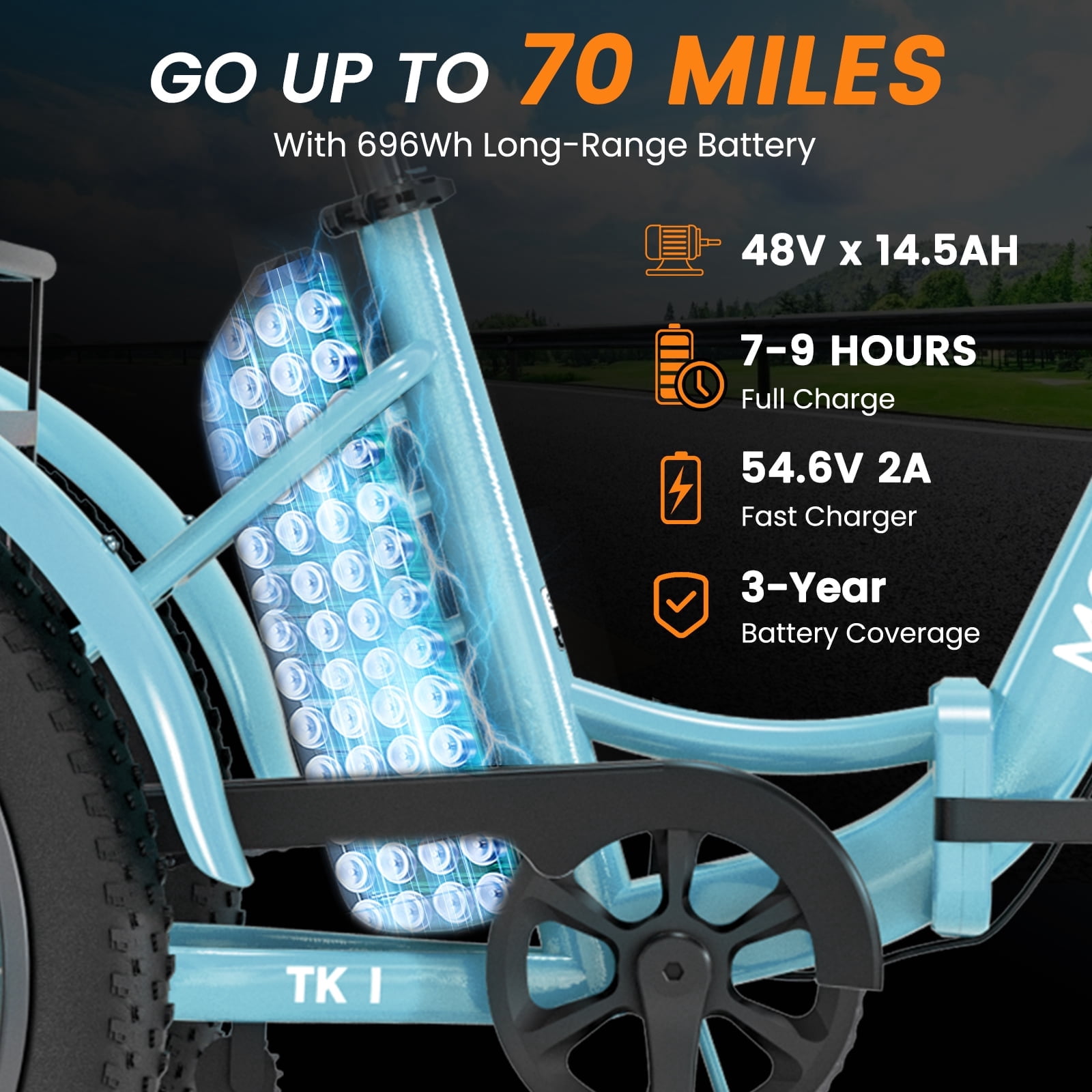MOONCOOL TK1 Folding Electric Tricycle for Adults,48V 14.5Ah Removable battery, Peak 1000W Motor, 20" Fat Tire Step-Thru 3 Wheel Electric Bicycle W/ Mirrows Kit