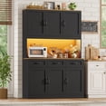 thumbnail image 3 of Hiphuta 72" Tall Kitchen Pantry Storgae Cabinet with RGB LED, Hutch Cabinet with Charging Station and Adjustable Shelves for Dining Room, Black & Oak, 3 of 8