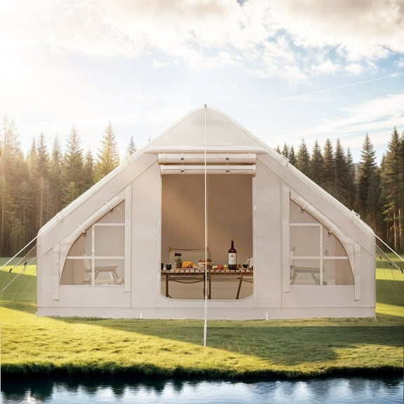 ModFusion 6-Person Portable Inflatable Camping and Glamping Tent – Waterproof with Air Hose Pump in Beige