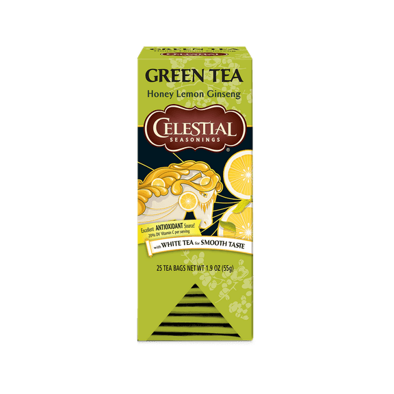 Celestial Seasonings Honey Lemon Green Tea 25 Count | Smooth Green Tea with Natural Honey & Lemon Flavor | Antioxidant Wellness Tea Bags