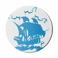 thumbnail image 1 of Marine Mouse Pad for Computers, Monochrome Silhouette Sailing Boat Ship Illustration on Plain Background, Round Non-Slip Thick Rubber Modern Mousepad, 8" Round, White and Sea Blue, by Ambesonne, 1 of 2