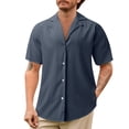 thumbnail image 1 of BOBOGOJP Chemise Homme Manches Courtes Boutonnée avec Poche, Gris Foncé L, 1 of 5