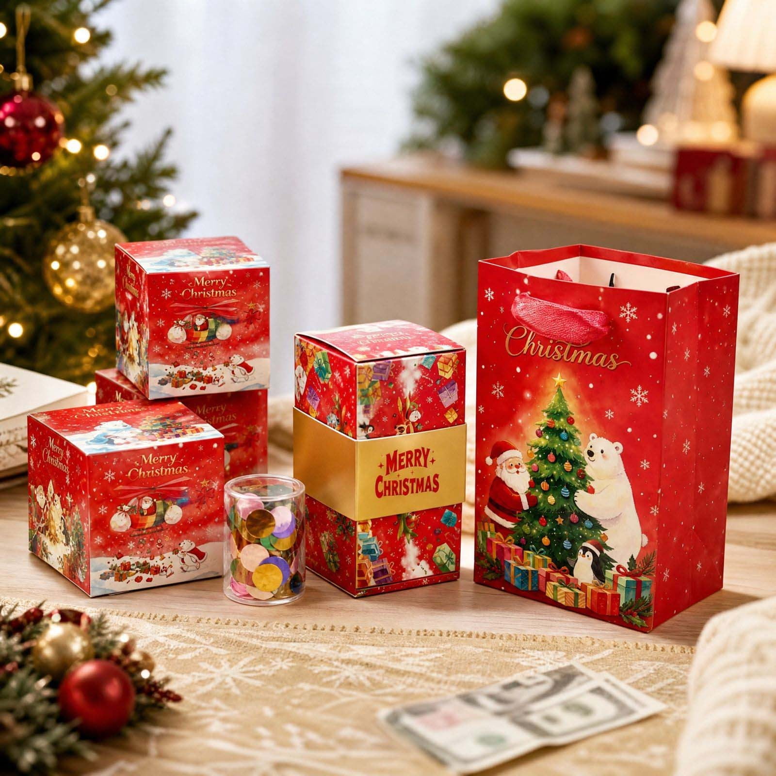 Christmas Gift Box and Gift Bag Set Festive Paper Gift Container for Holiday Gift Wrapping Party Favor Christmas Present Packaging