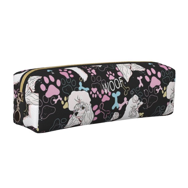 Easygdp Cute Poodle Dog para Estuche de Lápices de Cuero, Estuche de Papelería de Cuero, Estuche de Gran Capacidad con Cremallera
