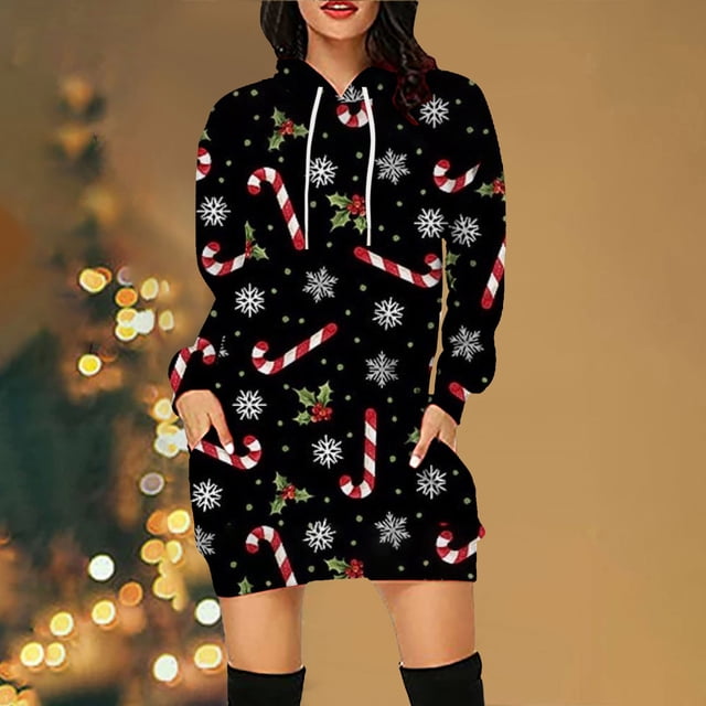 FcBaudy Robe à Capuche, Robes de Printemps pour Femmes, Robes pour Femmes Décontractées Amples à Manches Longues Imprimées avec Cordon, Robe à Capuche pour Femmes Robe