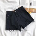 thumbnail image 4 of Ruifaya Pantalones cortos de mezclilla rasgados sexys de verano para mujer, cintura alta, irregulares, elásticos y ajustados, 4 of 7