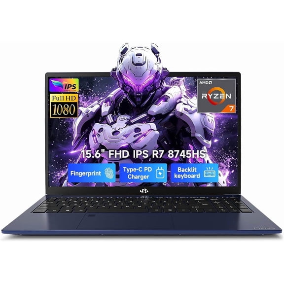 NoteCraft 15.6" IPS FHD-Gaming-Laptop, 8 Cores AMD Ryzen 7 8745HS 16GB DDR5 RAM 512GB SSD (up to 4.9GHz Beat R9 7940HS) Radeon 780M-Graphics, 100W Type-C Backlit Keyboard Fingerprint for Creators