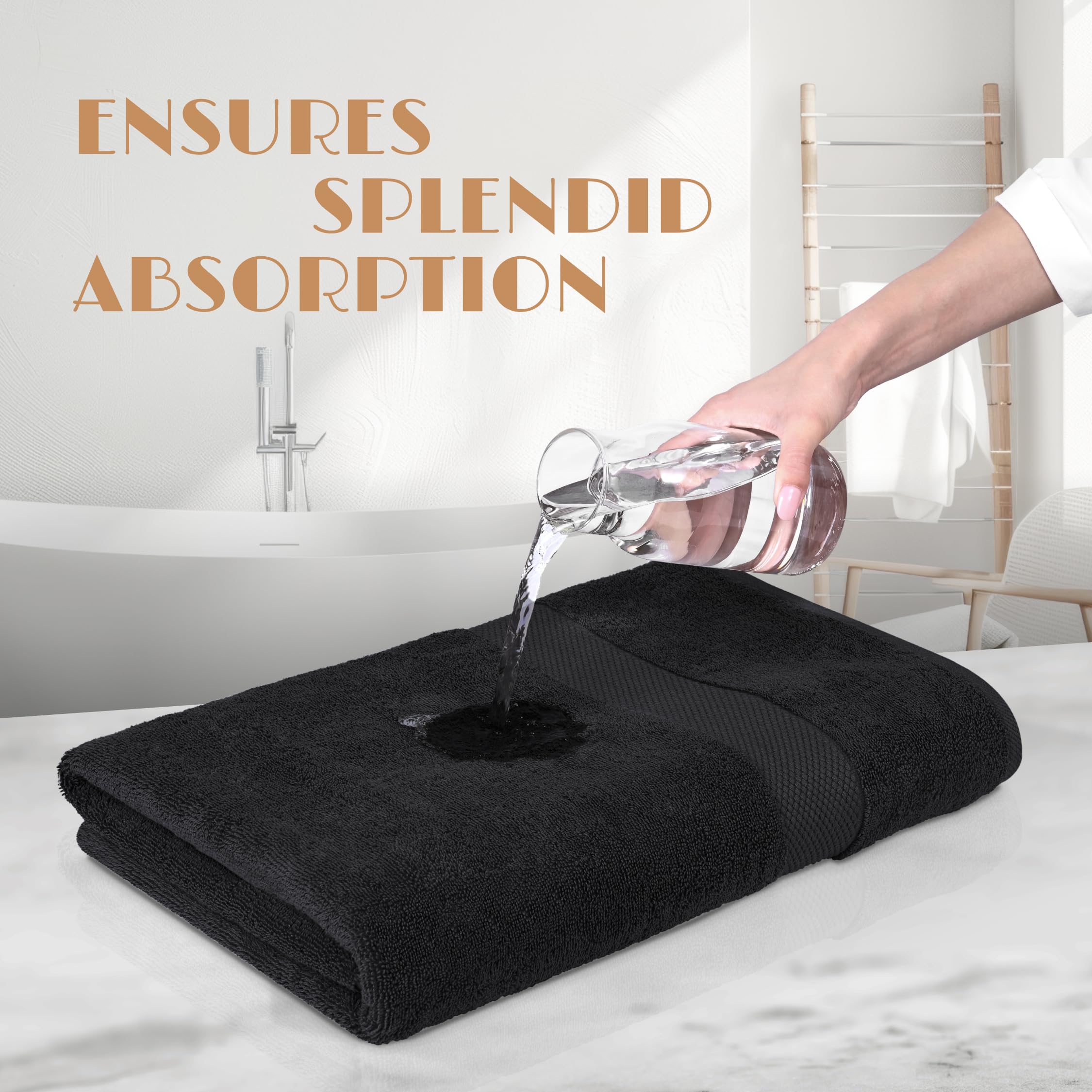 White Classic Wealuxe Black Bath Towels 24x50 inch, Cotton Towel Set for Bathroom, Hotel, Gym, Spa, Soft Extra Absorbent Quick Dry 6 Pack
