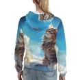 thumbnail image 7 of Daiia Blue Sky Winged Cat Pattern Women's Fashion Hoodies & Sweatshirts with Kangaroo Pocket Hooded Sweatshirt with Eye-catching Drawstrings-Large, 7 of 7