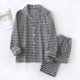 thumbnail image 3 of 2024 Spring/Summer Couple Pajama Set 100% Cotton Double Layer Gauze Men's and Women's Japanese Plaid Set Long sleeved Home Fury, 3 of 4