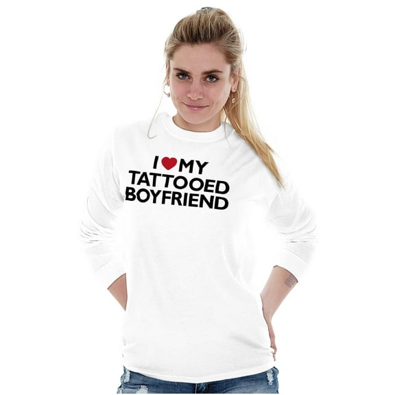 Love My Tattooed Boyfriend Romantic Women Plus Size Long Sleeve Graphic Tee Brisco Brands 2X