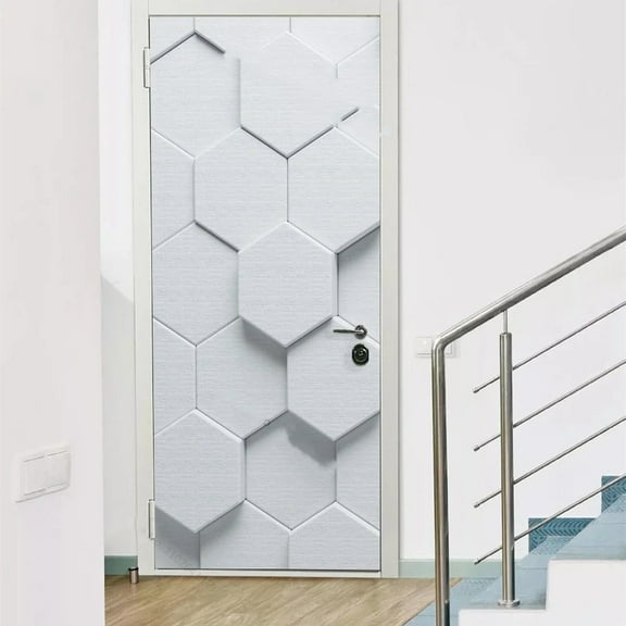 PVC Door Sticker Modern D Abstract Fashion Line Silver Pearl Wallpaper Living Room Art Door Poster S