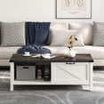 thumbnail image 6 of Dextrus Farmhouse Coffee Table with Storage, 2-Tier Storage Open Shelf Rustic Living Room Tables, White & Black, 6 of 8