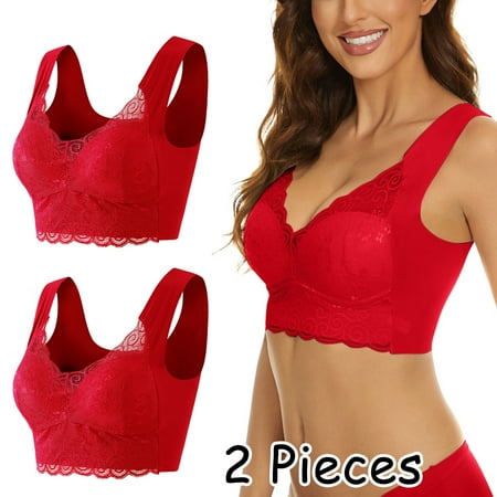 

Ykohkofe 2 Pieces Lace Bra Plus Size Bra Women Underwear Bralette Crop Top Sexy Female Bra Large Tube Top Female