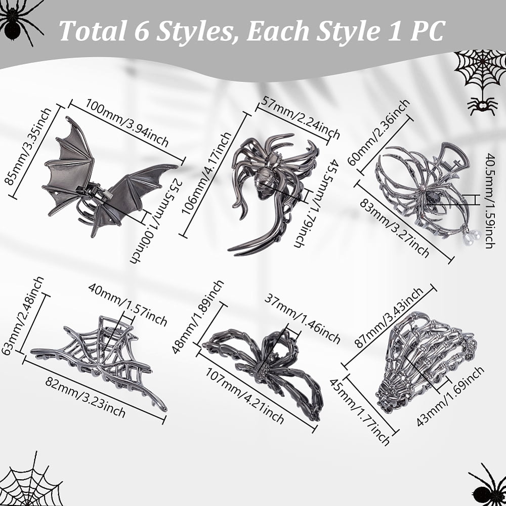 1 Set 6Pcs 6 Styles Zinc Alloy Claw Hair Clips for Woman Girls Thick Hair Gunmetal Mixed Shapes 45~106x57~107x25.5~45.5mm 1pc/style