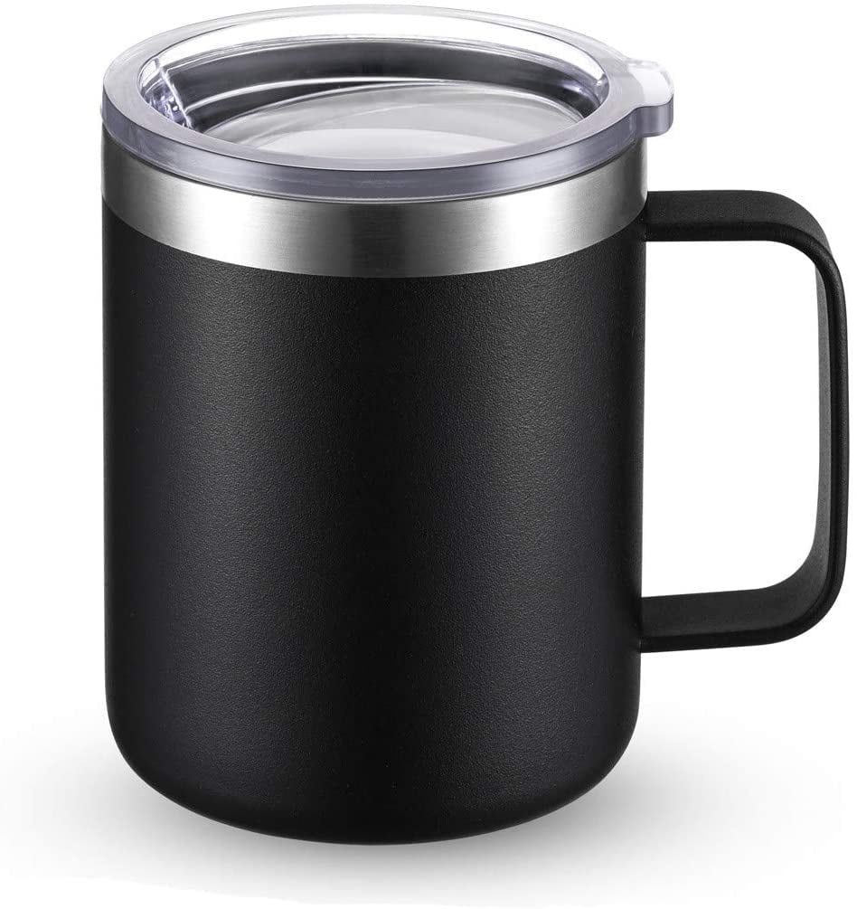  12 oz Insulated Coffee Mug with Lid, Stainless Steel, Double  Wall Vacuum Insulated Travel Mug Coffee Cup with Handle, Stainless  Steel/Silver (803-019) : Home & Kitchen