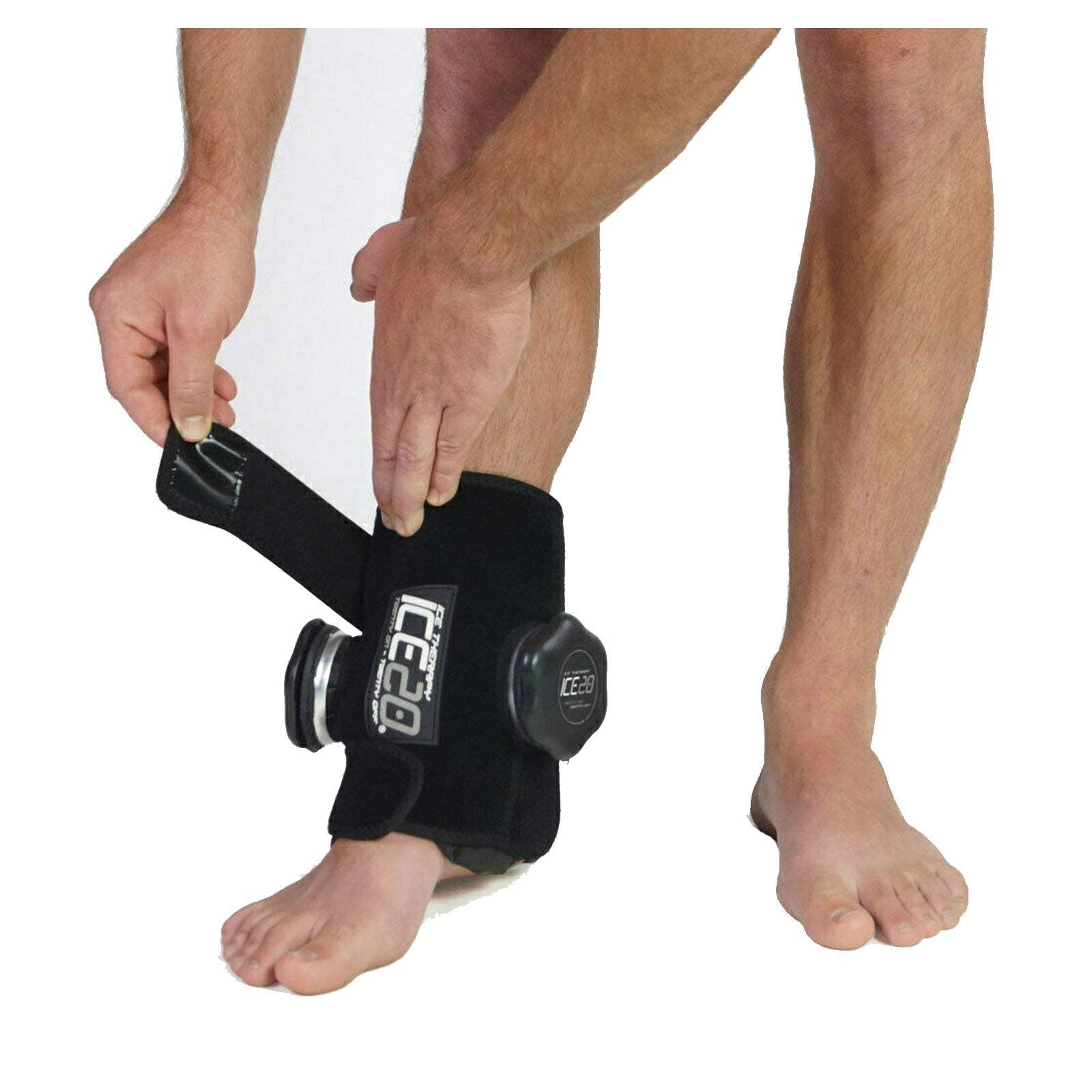 ICE20 Ankle Ice Therapy Wrap Double Ice Bag for Cold Compression Treatment, Black