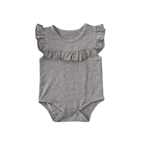 

TheFound Newborn Baby Girl Basic Romper Solid Color Ruffle Sleeveless Bodysuit Onesie Clothes
