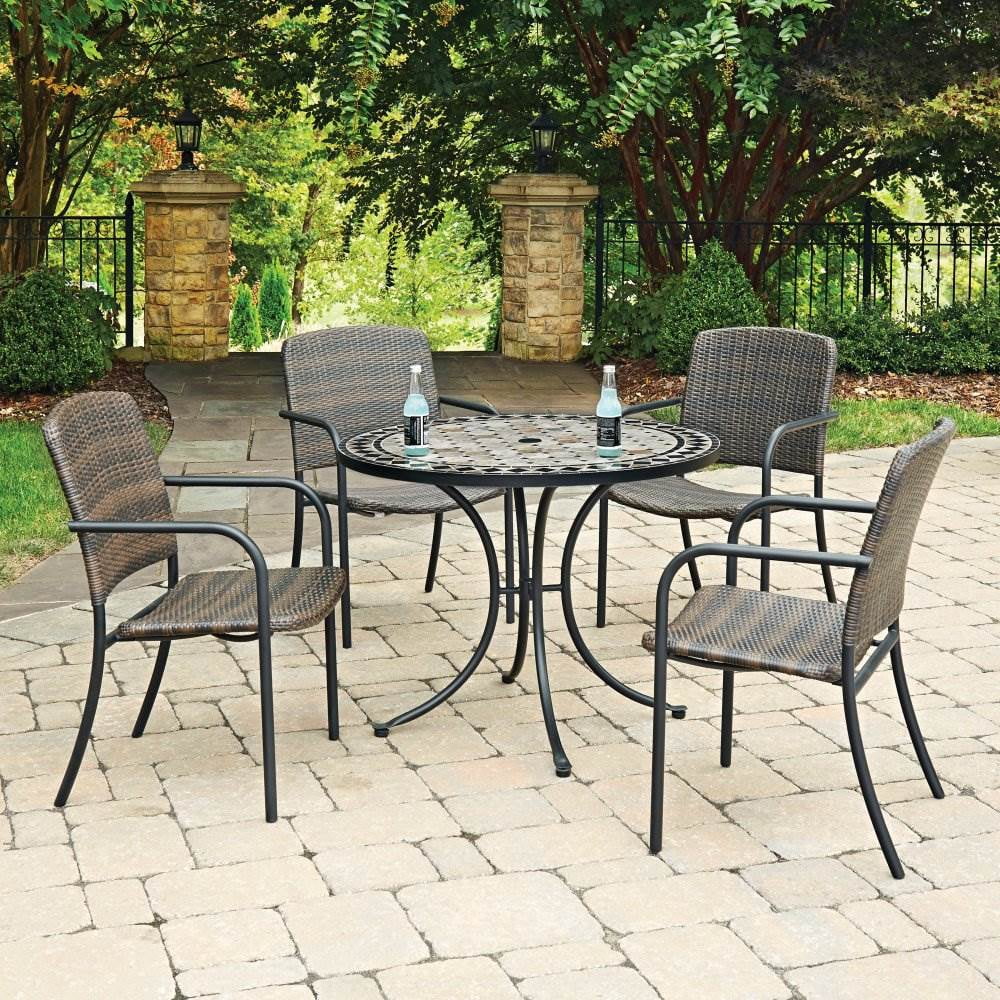 Marble Top 5 Pc Round Outdoor Dining Table & 4 Chairs - Walmart.com