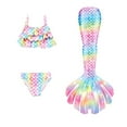 thumbnail image 1 of Girl Swimsuit Summer Split Swimsuits Rainbow Color Ruffles Bikini Tops Briefs Fish Tail Set Girls Bathing Suit Light Pink 8-9Y, 1 of 5