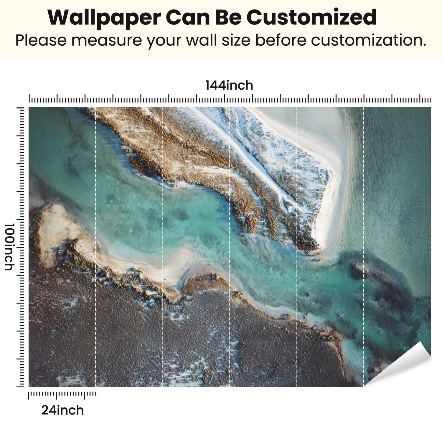Peel and Stick Wallpaper Aerial abstract beautiful coastline Modern Art Wall Mural Decor Self Adhesive and Removable 100in x 144in