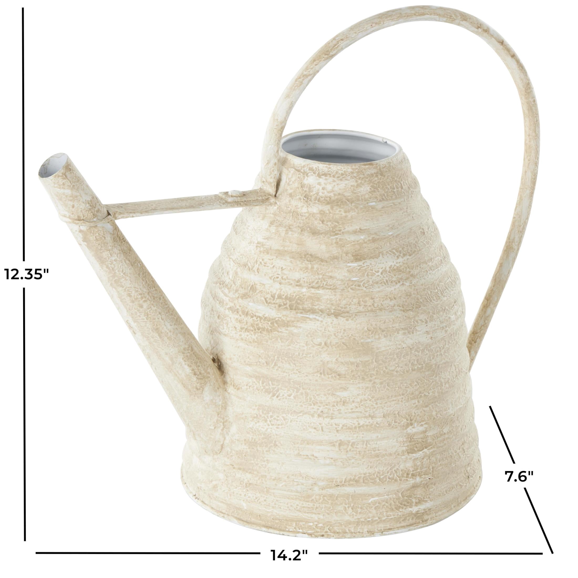 DecMode 14" x 12" Beehive Shaped Watering Can Cream Metal Watering Can Planter with Large Loop Handle