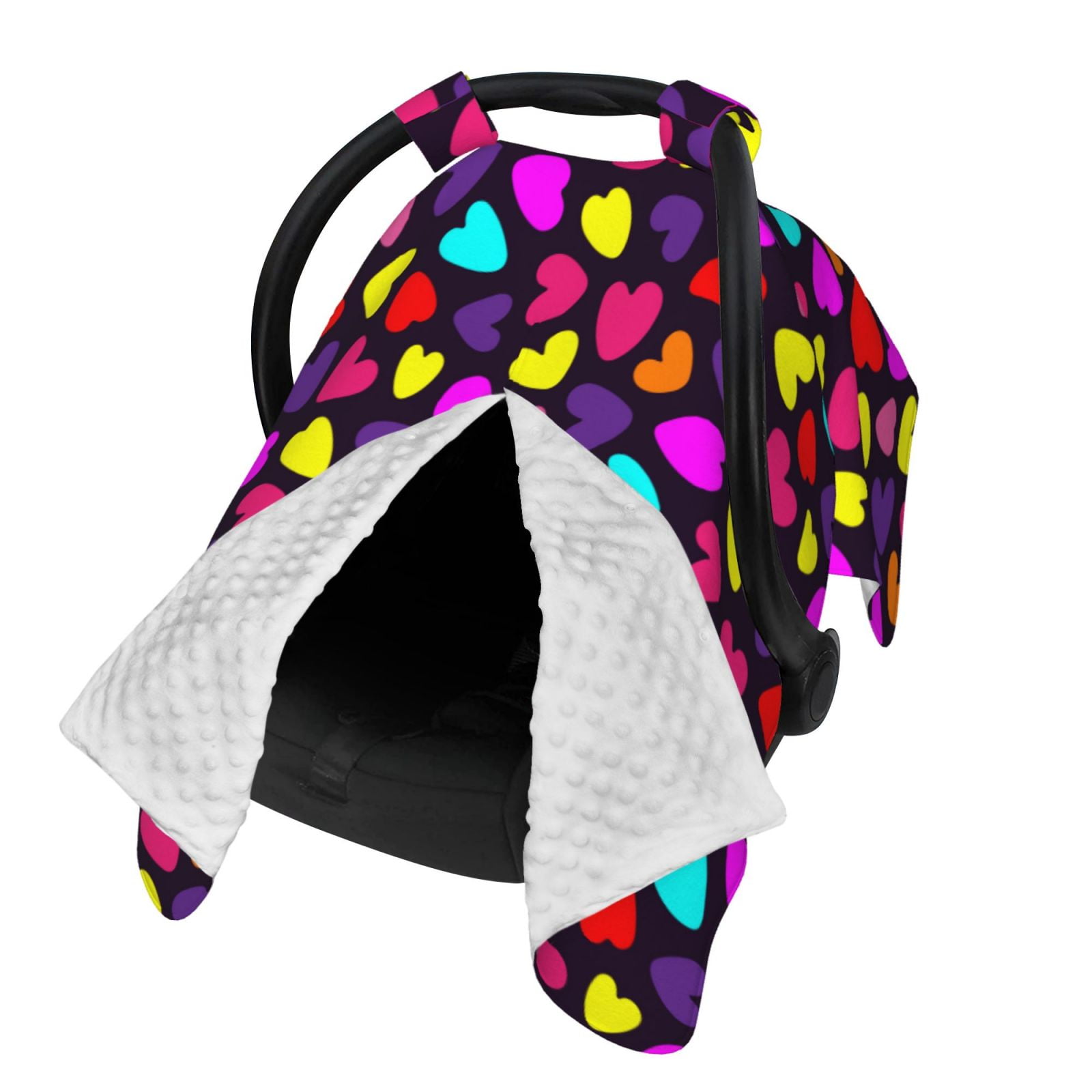 Naloa Colorful Hearts Baby Car Seat Cover, Breathable Baby Carrier Cover, Multiuse Baby Carrier Cover & Nursing Breastfeeding Cover