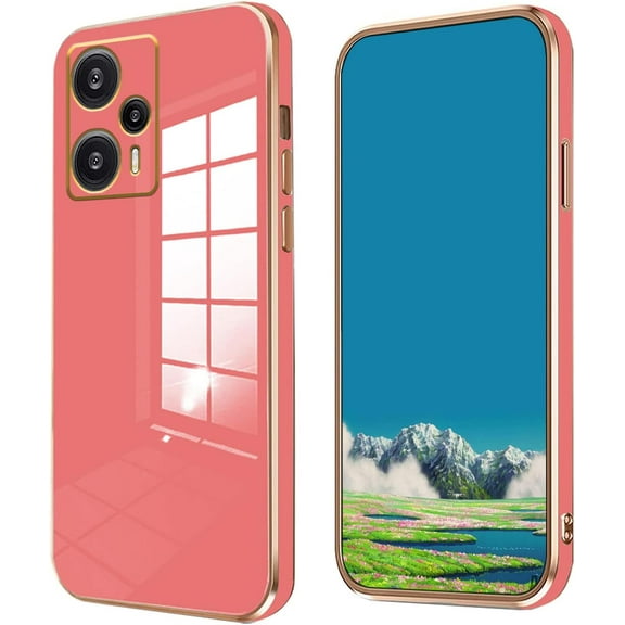 Compatible with Poco F5 Case for Women Men, Ultra Thin Xiaomi Poco F5 Phone Case Silicone Cute Shockproof Plating Electroplate Soft Cases Cover (Camellia Red)