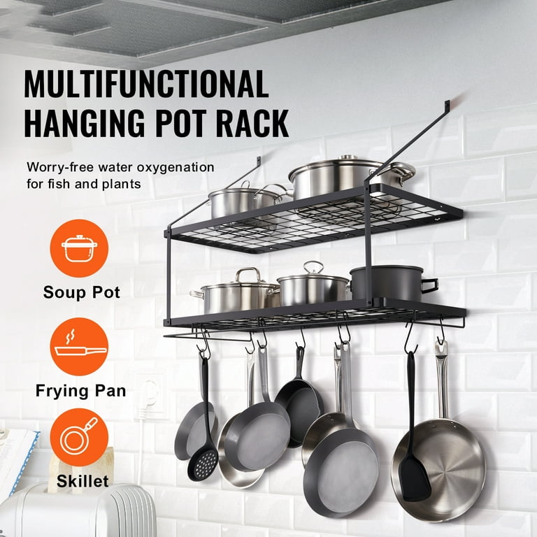 KES 30-Inch Kitchen Pot Rack - Mounted Hanging Rack for Kitchen Storage and  Organization- Matte Black 2-Tier Wall Shelf for Pots and Pans with 12
