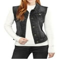 thumbnail image 2 of Allegra K Women‘s Washed Chest Flap Pockets Single Breasted Denim Vest Jacket, 2 of 4