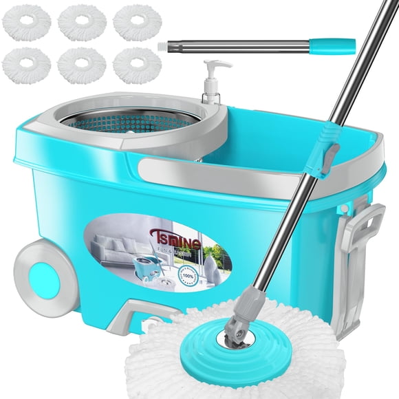 FunClean Spin Mop and Bucket,Mop and Bucket with Wringer Set for Home,360 Spinning Mopping Floor Cleaning Tool with 6 Microfiber