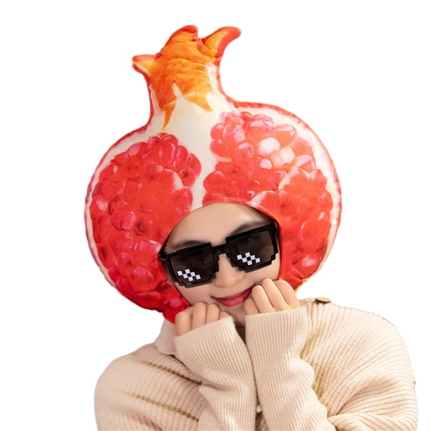 Capucha fotográfica con forma de fruta colorida y brillante, suave felpa, para la cabeza, con apertura para la cara, accesorio para fiesta de disfraces de celebridades de Internet