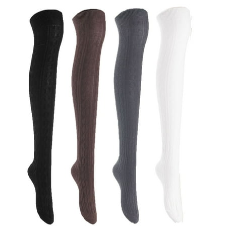 

Meso Women s Big Girl s 4 Pairs Splendid Knee High Cotton Socks Strong yet Soft Cozy and Stylish Size 6-9 M1024 4C-01Black Coffee Dark Grey White