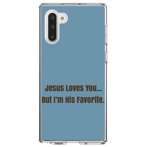 DistinctInk Clear Shockproof Hybrid Case for Samsung Galaxy Note 10 (6.3" Screen) - TPU Bumper, Acrylic Back, Tempered Glass Screen Protector - Jesus Loves You… But I'm His Favorite - Christ