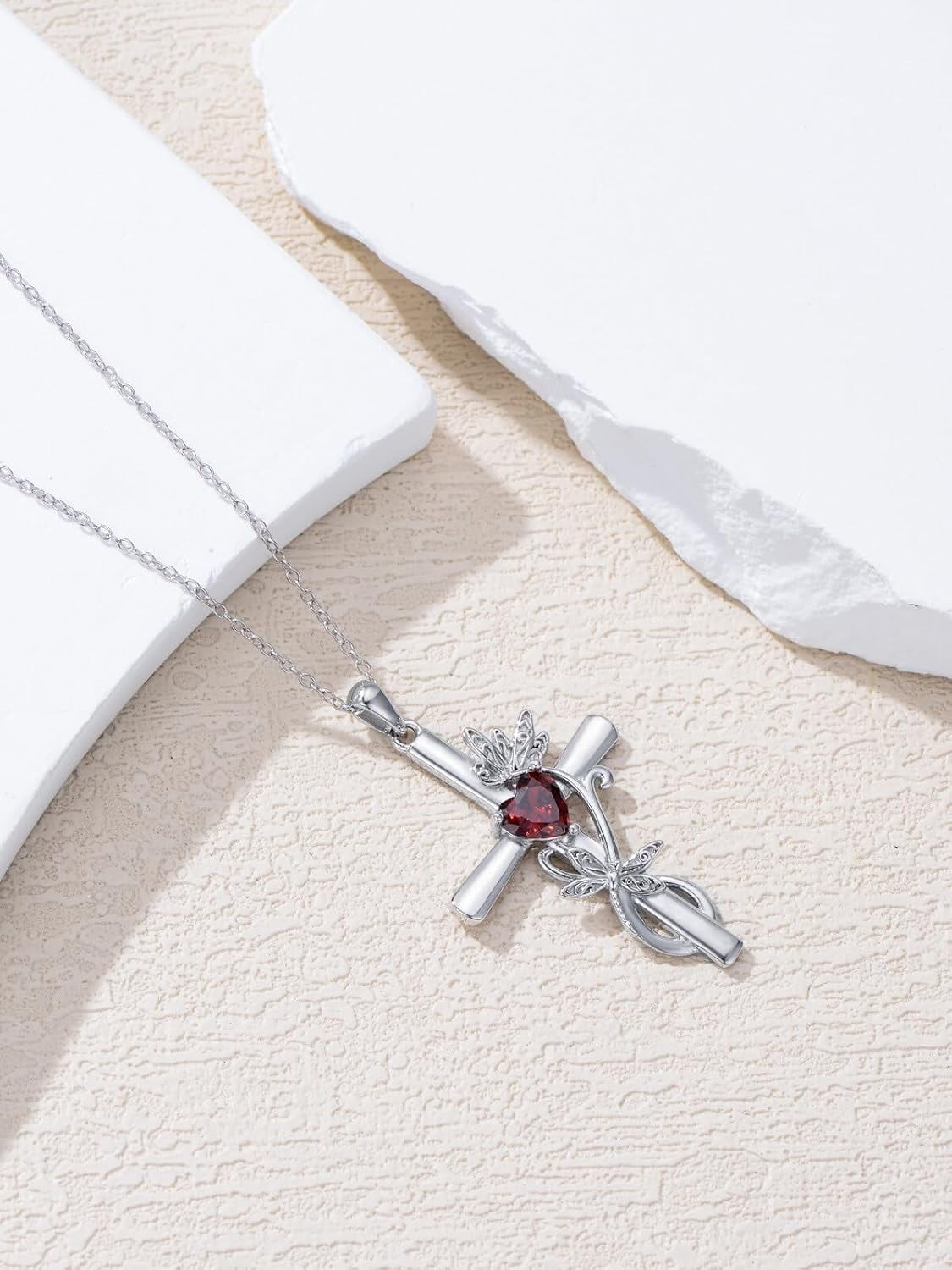Cross Diamond Birthstone Necklace 925 Sterling Silver Cross Pendant Necklace with April Birthstone Faith Religious Birthday Jewelry Gift for Women Her