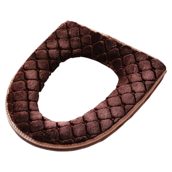 Loetky Soft Flannel Toilet Seat Cover, Washable & Winter Warm Bathroom Pad, Universal Fit for Most Oval/Round Toilets, Zipper Closure (Brown)