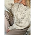 thumbnail image 3 of SUNSIOM Women's Cable Knit Sweaters Long Sleeve Round Neck Solid Color Pullovers Knit Tops, 3 of 6