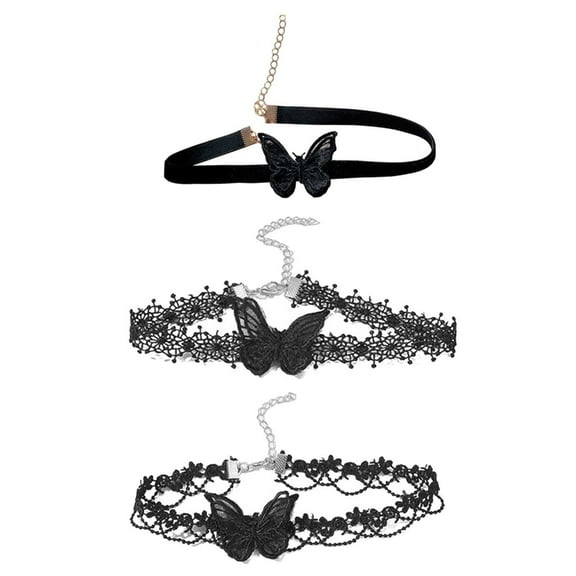 Necvior 3 Pcs Black Velvet Lace Butterfly Choker Jewelry Adjustable Collar Necklace
