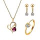 thumbnail image 1 of Love Heart Pendant Necklace Rhinestone Inlaid Earrings Ring Women Jewelry Set, 1 of 5