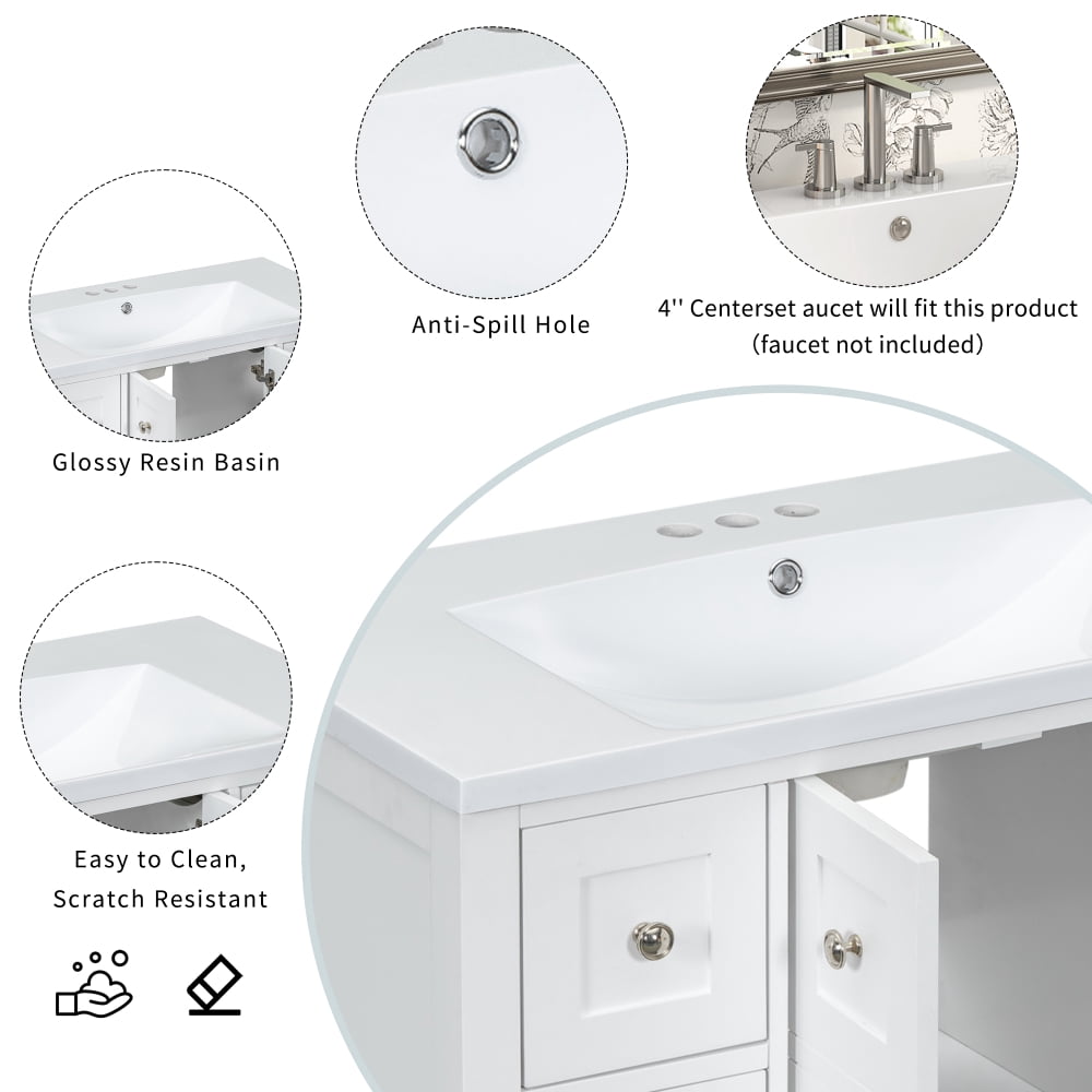 MIDOQIN 36'' Bathroom Vanity with Countertop Sink, Bathroom Storage Cabinet, Freestanding Floor Rustic Single Combo Cabinet 4 Drawers and Soft Closing Doors