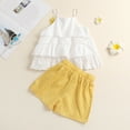 thumbnail image 4 of Cathalem Tween Girls Summer Clothes Set Girl's Short Sleeve Tee and Shorts Set Two Piece Outfits(Yellow,140), 4 of 5