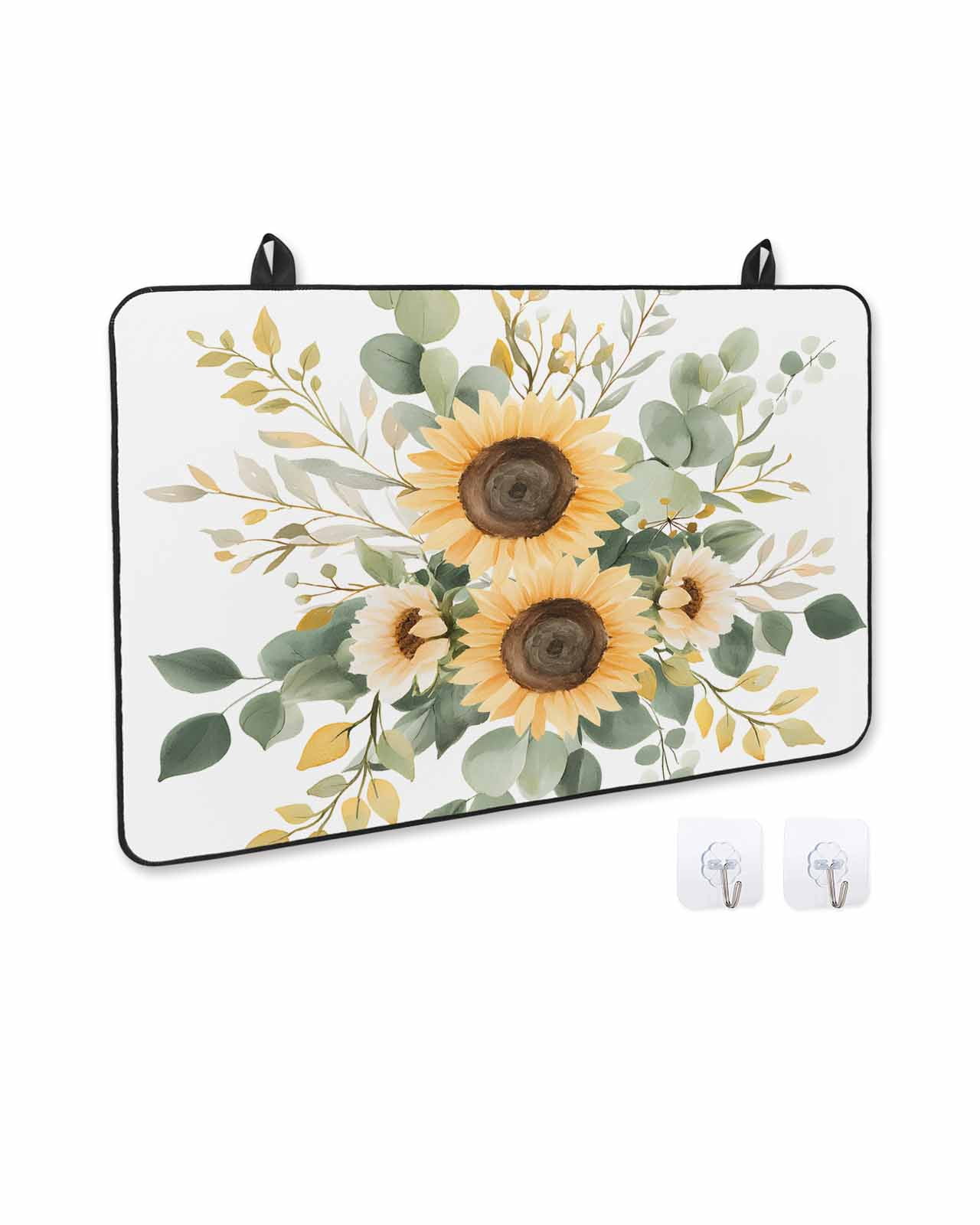 nqOlkjepod Large Induction Cooktop Protector Mat 24"x21", Sunflower Eucalyptus Stove Top Covers for Electric Stove, Sage Green Botanical Watercolor Stove Burner Cover Mats, Glass Top Stove Cover