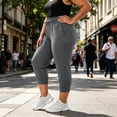 thumbnail image 4 of Plus Size Pants for Women Drawstring Elastic Waist Capris with Pockets Tapered Leg Joggers Solid Color Summer Pants for Daily Wear, 4 of 7