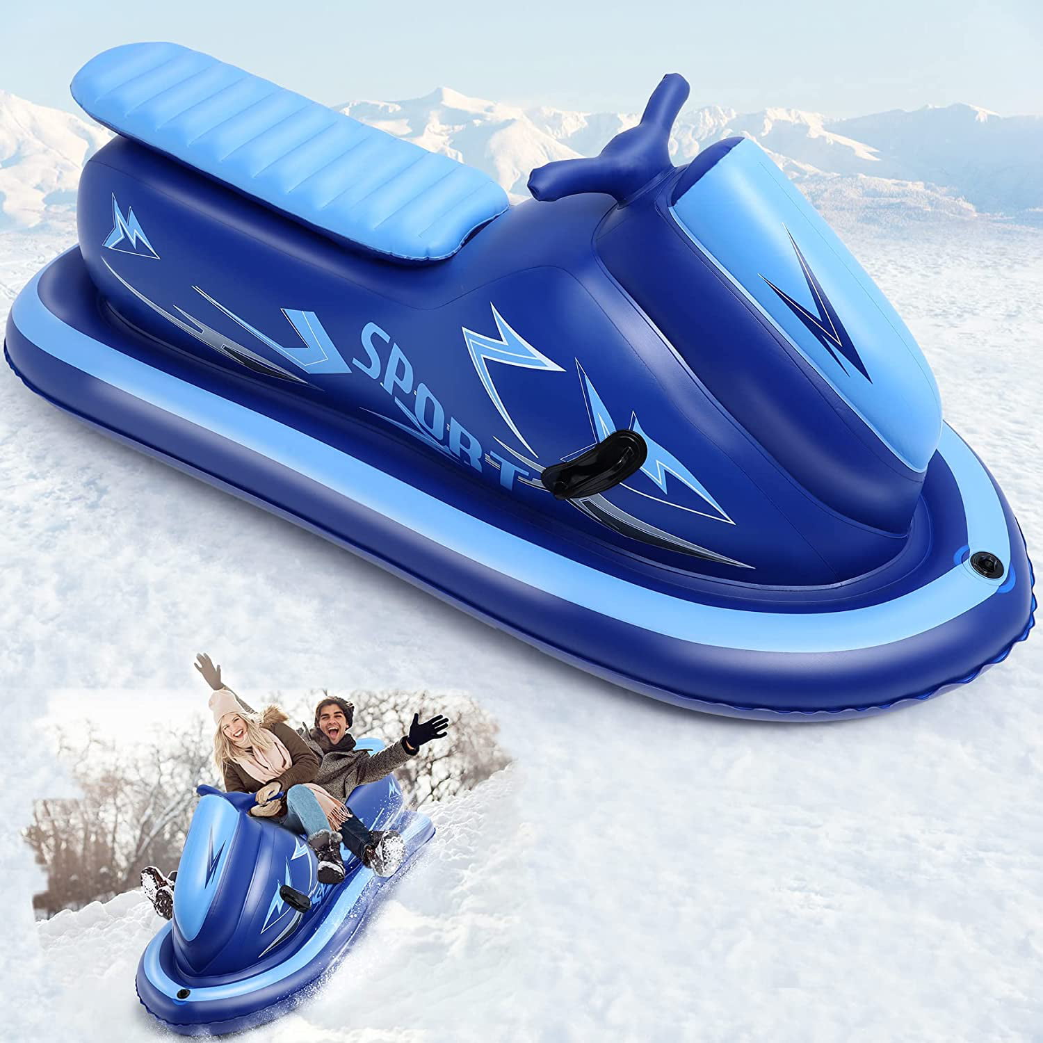 Snow Sled for Kids and Adults 70'' Inflatable Snowmobile Sleds for Kids Kids and Adult with Reinforced Handle Snow Tube Snow Toys for Kids Outdoor with Gift Box 