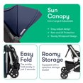 thumbnail image 3 of Colugo Navy Stroller - Lightweight, Compact, One Hand Fold, Travel Stroller with Rain Cover, Backpack and Cup Holder, JPMA Certified, UPF 50+ Canopy, 2 Seat Recline Positions, 16 lbs, Toddler, 3 of 5