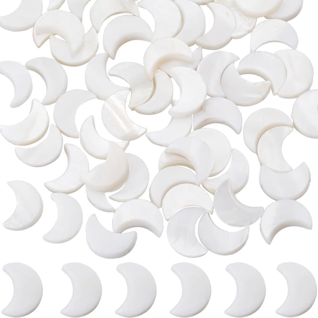1 caja de 66 cuentas de luna, cuentas de concha natural, cuentas espaciadoras de media luna de estilo hawaiano, planas, blancas, de agua dulce.