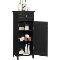 Small Bathroom Storage Cabinet, Narrow Storage Organizer with Drawer & Single Door, Adjustable Shelves, Freestanding Slim Cabinet for Small Space, Bathroom & Living Room, Black