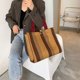 thumbnail image 5 of Bolso de hombro Bolso femenino simple de gran capacidad con asa superior informal a rayas (L) Marrón, 5 of 8