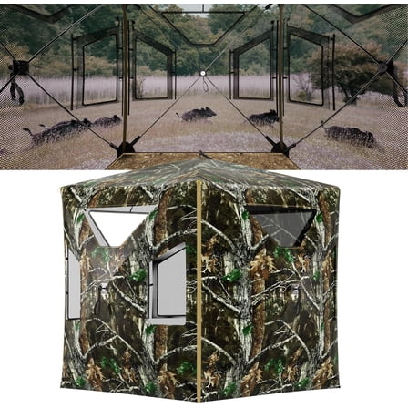 Hunting Blind, 2 Person Pop Up Blinds 360/270 Degree See Through,3-4 Portable Person Hunting Ground Blinds for Deer